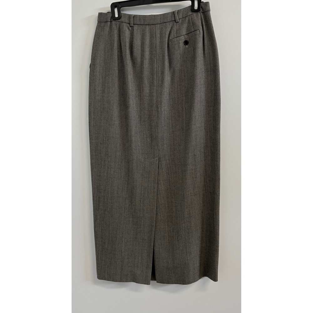 Valerie Stevens Pure Wool Maxi Skirt Gray Brown Micro Check Size 12 - Picture 2 of 10